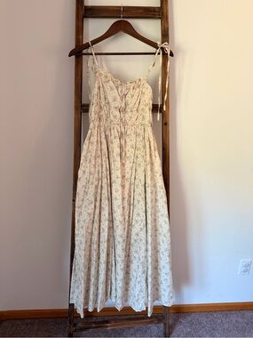 Floral Cream Maxi Dress with Tie-Strap Details